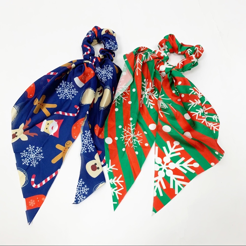 Set 2: Christmas Holiday Scrunchie Hair Ribbon - Picture 3 of 12